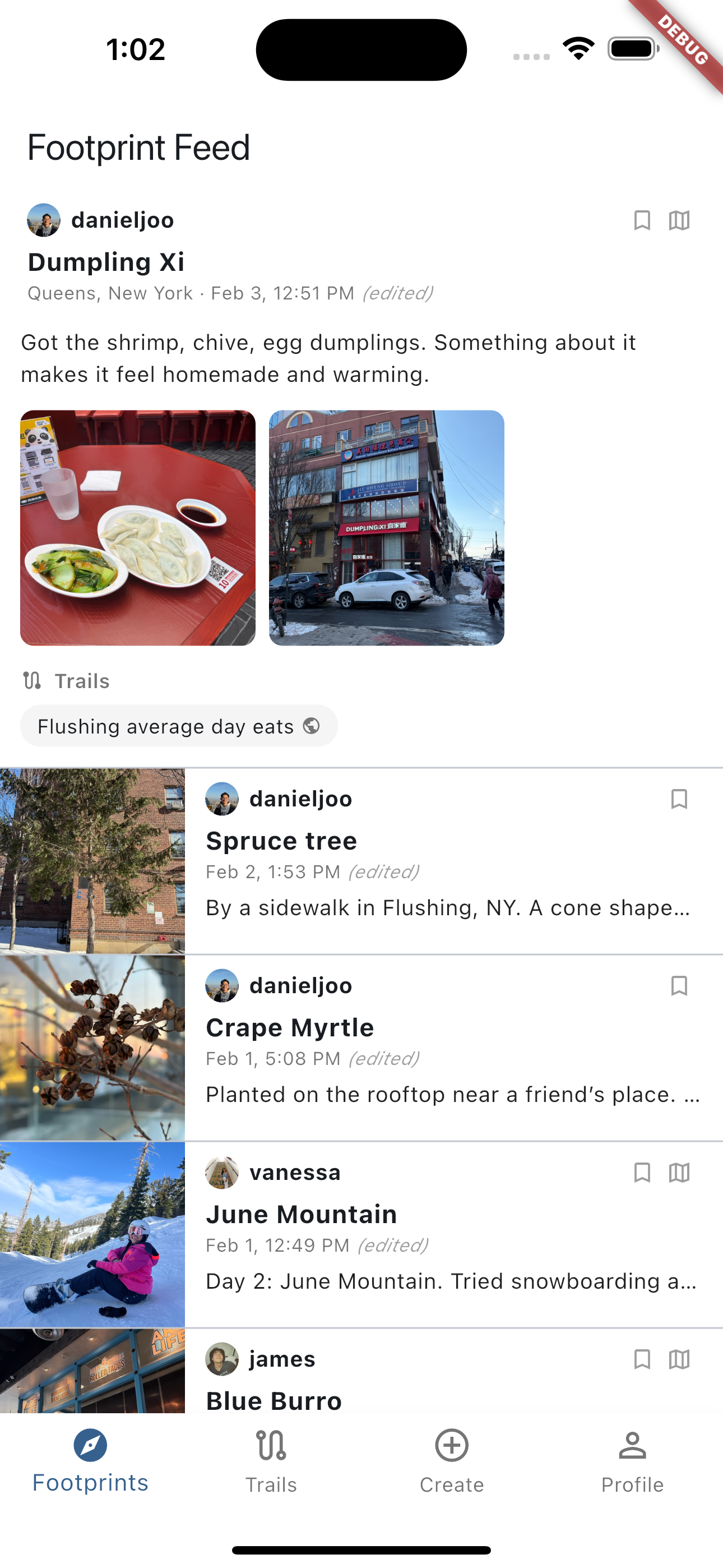 Feed showing rich footprints with details