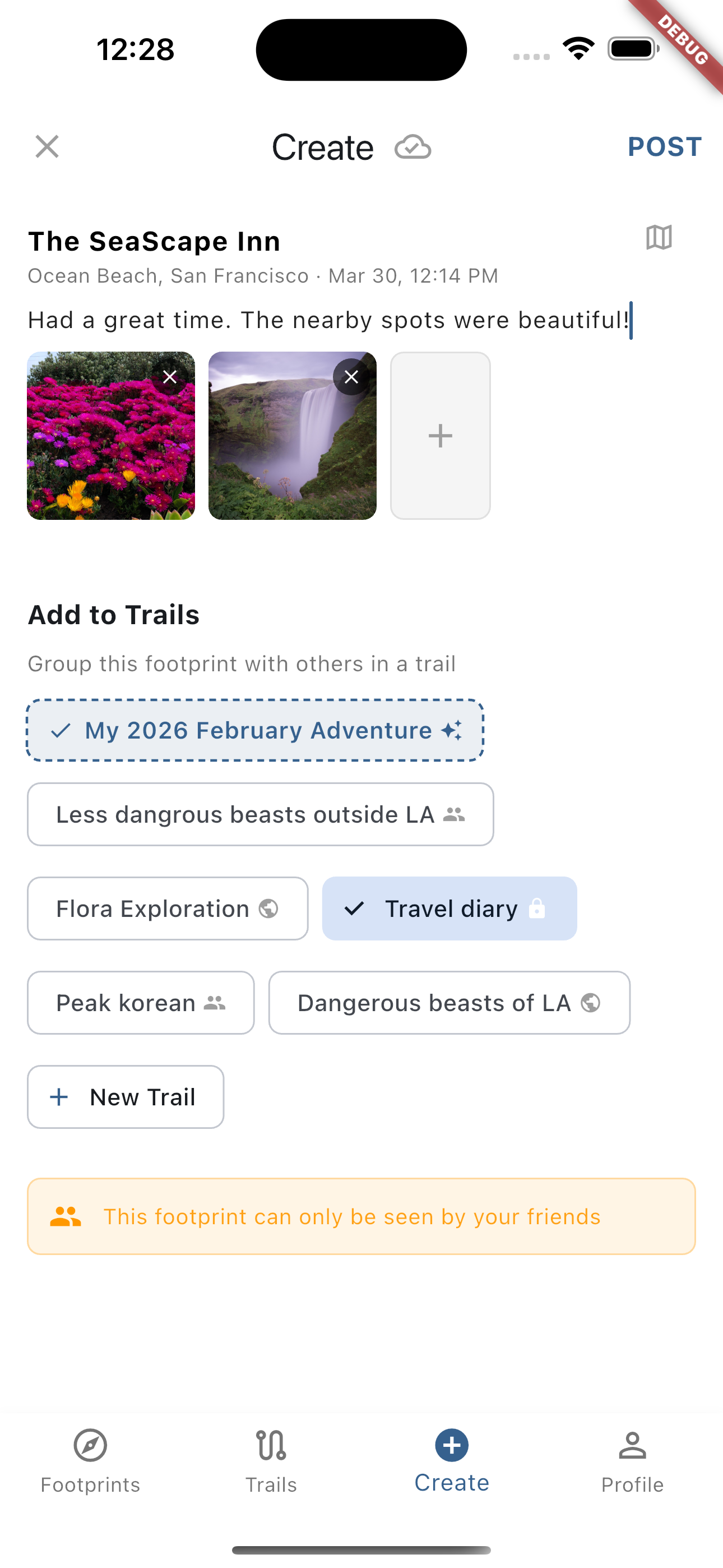 Interface for adding footprints to trails